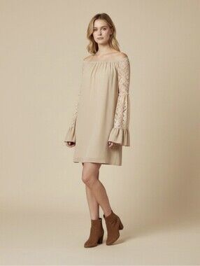Rachel Kate mini dress size large neutral long sleeve lace boho